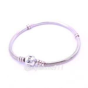 Authentic PANDORA Silver Barrel Clasp Charm Bracelet/ Old Style